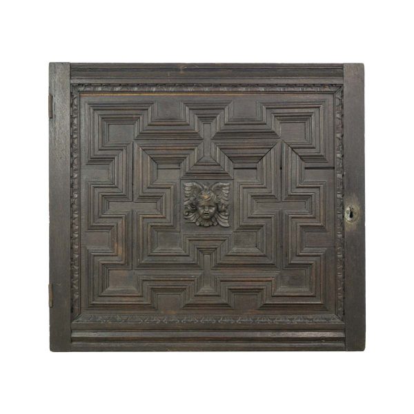 Cabinet Doors - Reclaimed Carved Angel Relief Oak Cabinet Door 27.875 x 25.625