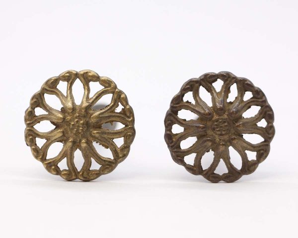 Cabinet & Furniture Knobs - Pair of Vintage 1.125 in. Brass Cut Out Drawer Cabinet Knobs