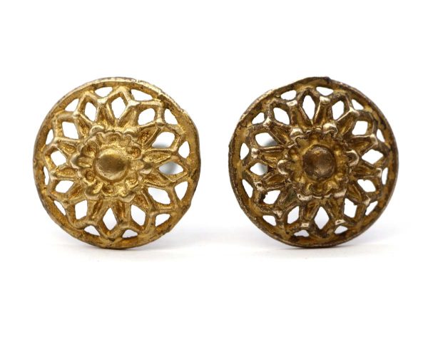 Cabinet & Furniture Knobs - Pair of Vintage 1.25 in. Brass Floral Cut Out Drawer Cabinet Knobs