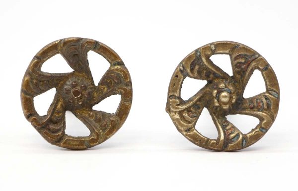 Cabinet & Furniture Knobs - Pair of Vintage 1.25 in. Brass Pinwheel Cut Out Drawer Cabinet Knobs