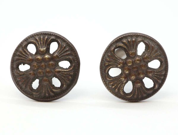 Cabinet & Furniture Knobs - Pair of Vintage 1.25 in. Six Fold Floral Brass Drawer Cabinet Knobs