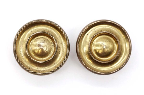 Cabinet & Furniture Knobs - Pair of Vintage 2 in. Cast Brass Concentric Drawer Cabinet Knobs