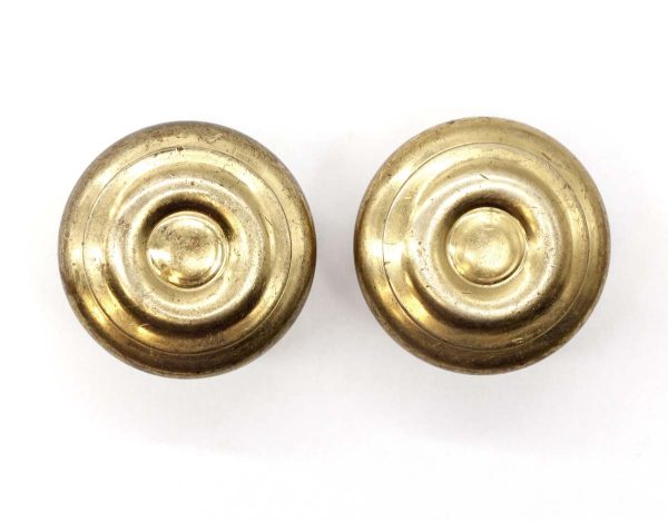 Cabinet & Furniture Knobs - Pair of Vintage 2 in. Cast Brass Concentric Drawer Cabinet Knobs