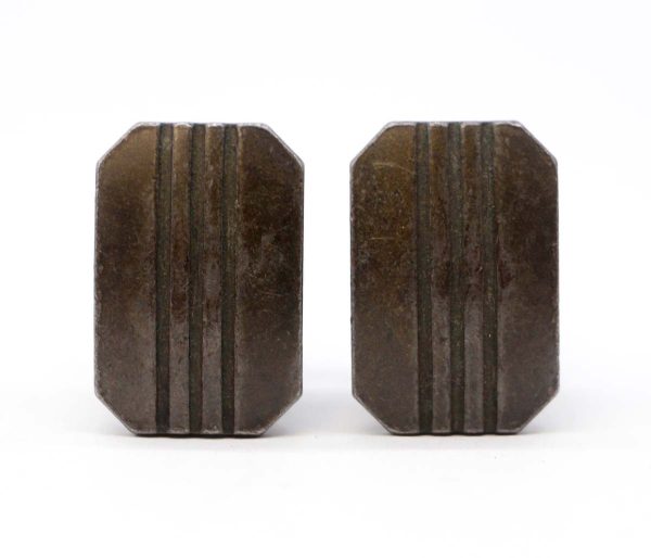 Cabinet & Furniture Knobs - Pair of Vintage Steel Rectangle Art Deco Drawer Cabinet Knobs