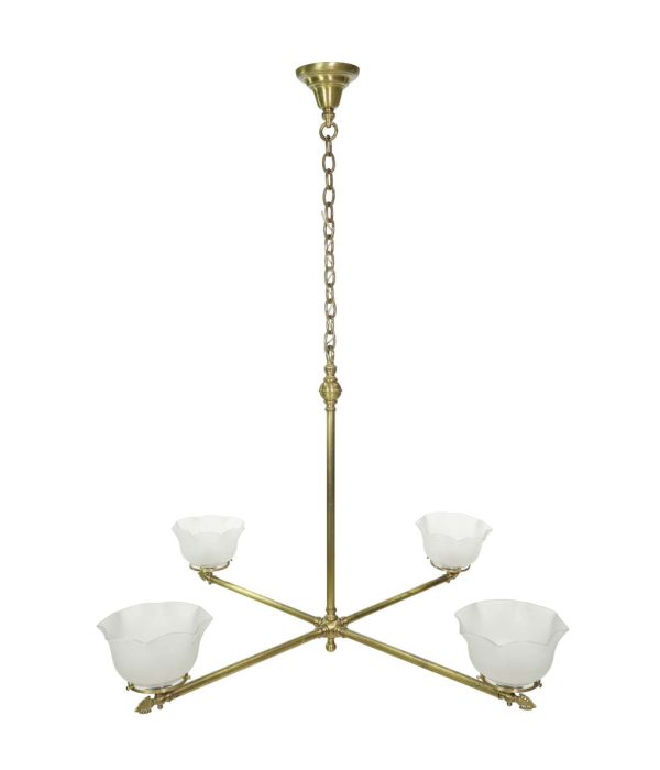 Chandeliers - Contemporary 4 Arm Ruffled Glass Shades Brass Chandelier