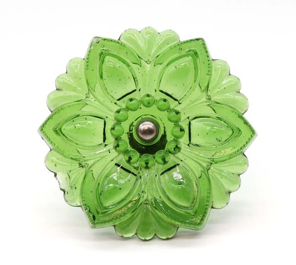 Curtain Hardware - Vintage 4 in. Floral Green Glass Curtain Tieback
