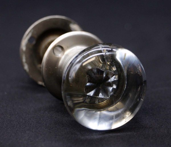 Door Knob Sets - Antique Clear Round Glass & Nickeled Brass Closet Door Knob Set