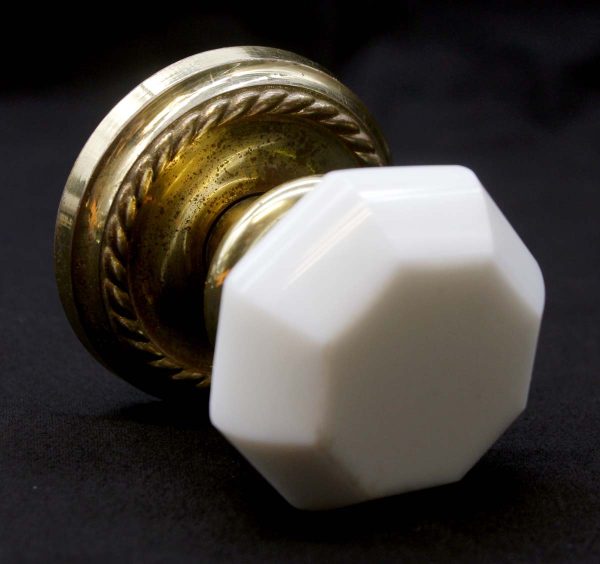 Door Knobs - Antique 2.5 in. White Milk Glass Octagon Dummy Door Knob