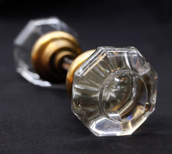 Door Knobs - Pair of Antique Concentric Octagon Clear Glass Door Knobs