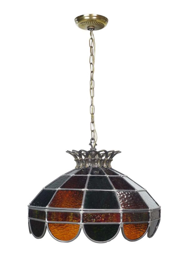 Down Lights - Vintage Tiffany Style Leaded Stained Glass Brass Chain Pendant Light