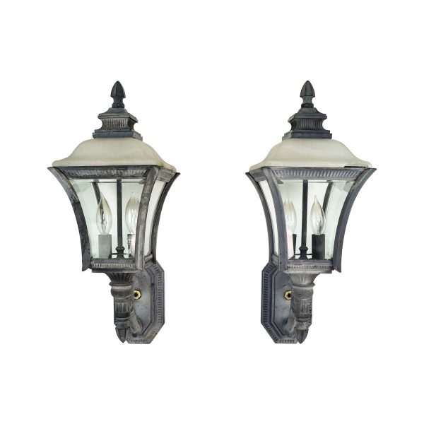 Exterior Lighting - Pair of Aluminum 2 Light Beveled Glass Exterior Wall Lantern Sconces