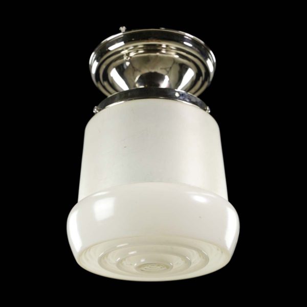 Flush & Semi Flush Mounts - Vintage 7 in. White Frosted Glass & Steel Semi Flush Mount Light