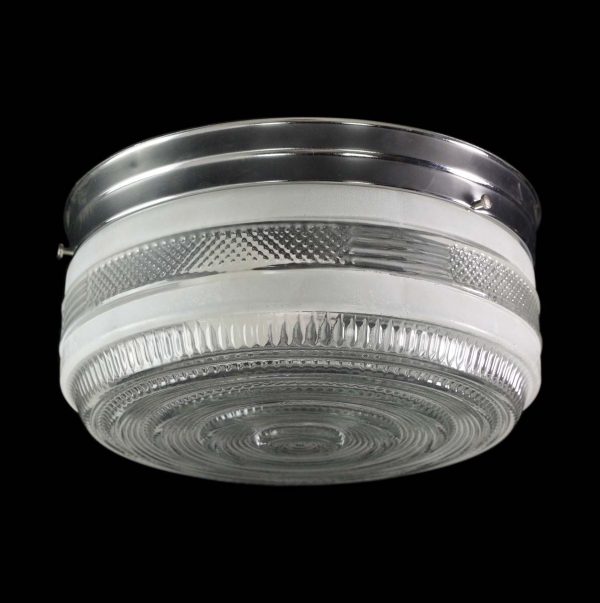 Flush & Semi Flush Mounts - Vintage Round 10.25 in. Textured Glass Steel Fitter Flush Mount Light