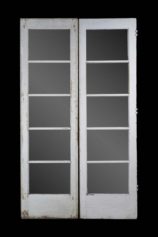 French Doors - Vintage 5 Lites White Pine French Double Doors 83.3 x 47.875