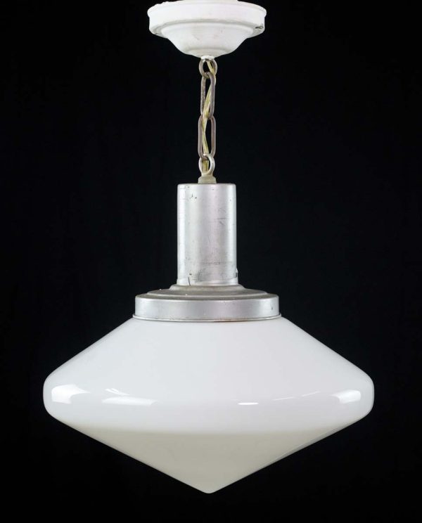 Globes - Vintage Mid Century Modern Milk Glass Saucer Pendant Light