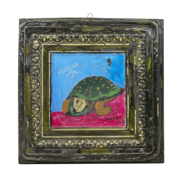 Hand Painted Panels - Hand Painted Acrylic Underwater Turtle Green Antique Tin Panel