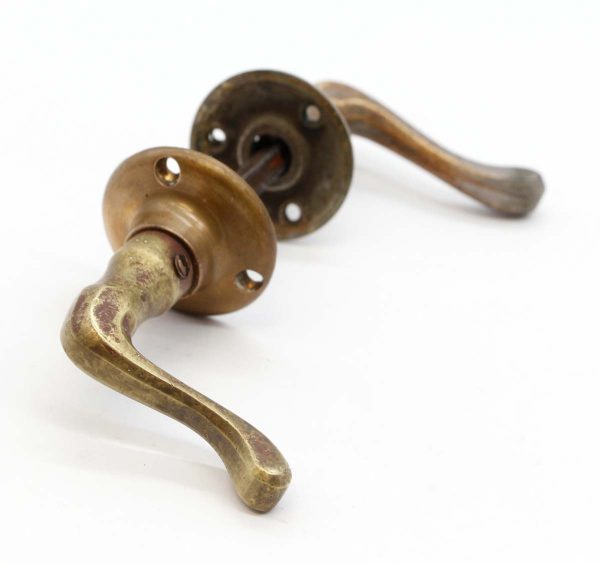 Levers - Pair of Vintage Bronze Extended Lever Door Knobs with Rosettes