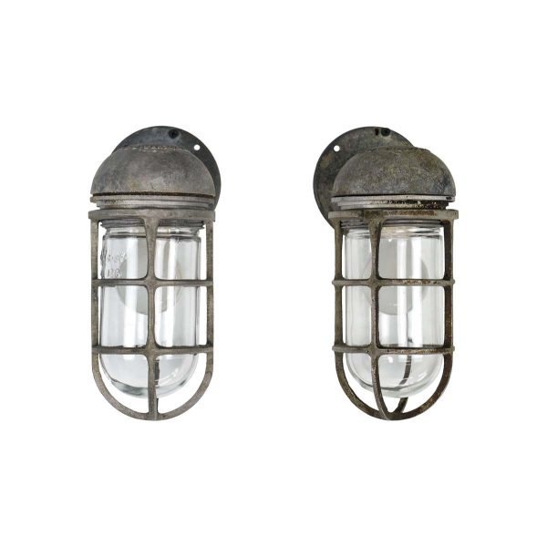 Nautical Lighting - Pair of Vintage RAB Aluminum Caged Glass Nautical Outdoor Wall Sconces