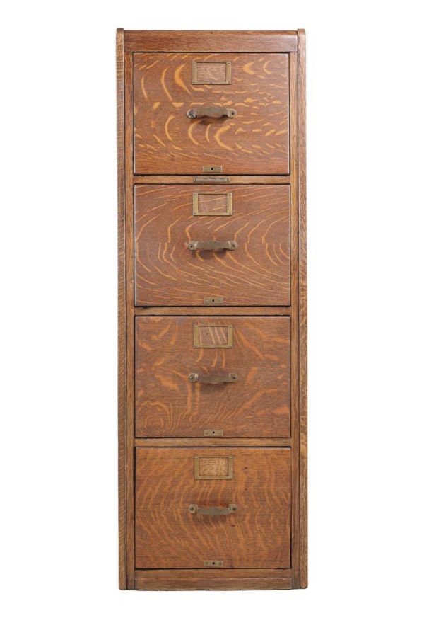 Office Furniture - Antique Library Bureau Makers Tiger Oak 4 Drawer Filing Cabinet