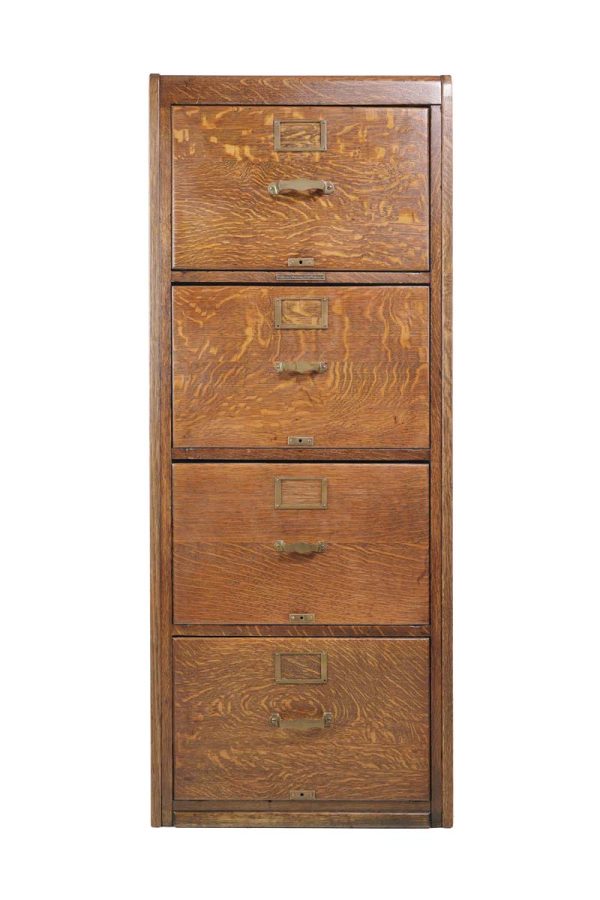 Office Furniture - Antique Library Bureau Sole Makers 4 Drawer Tiger Oak Filing Cabinet