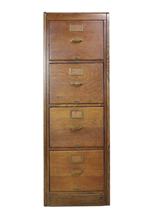 Office Furniture - Antique Library Bureau Sole Makers Tiger Oak 4 Drawer Filing Cabinet