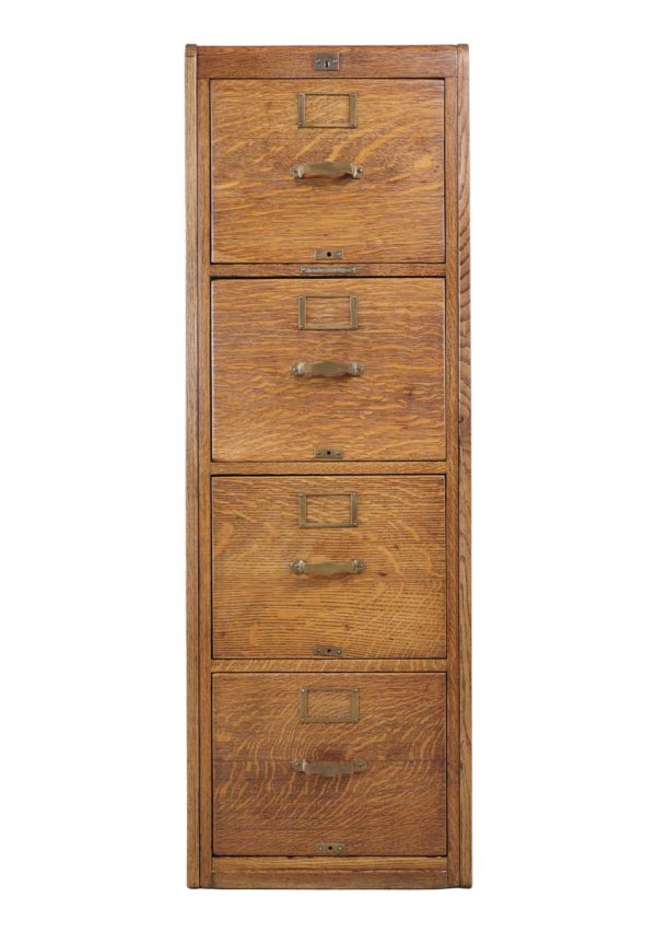 Office Furniture - Antique Library Bureau Sole Makers Warm Tiger Oak 4 Drawer Filing Cabinet