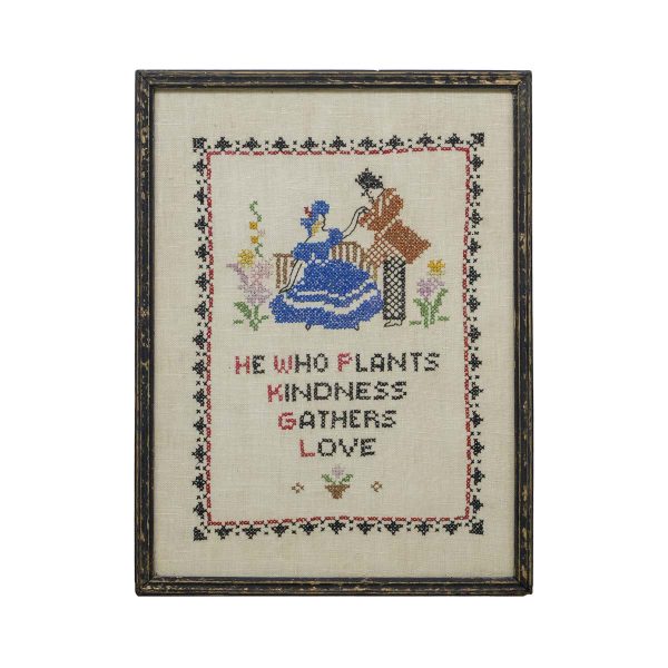 Other Wall Art  - Vintage Victorian Kindness Saying Pine Framed Needlepoint