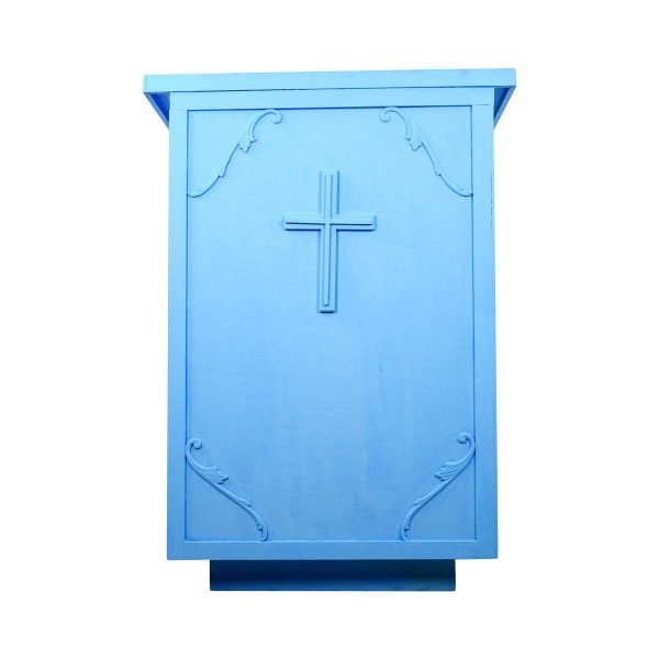 Religious Antiques - Reclaimed Bright Blue Painted Plywood Preacher Church Pedestal