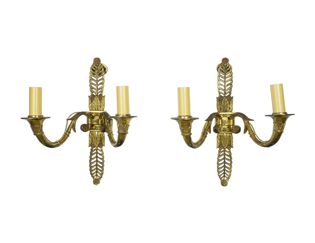 Pair Of French Foliate Brass 2 Arm Wall Sconces Olde Good Things 