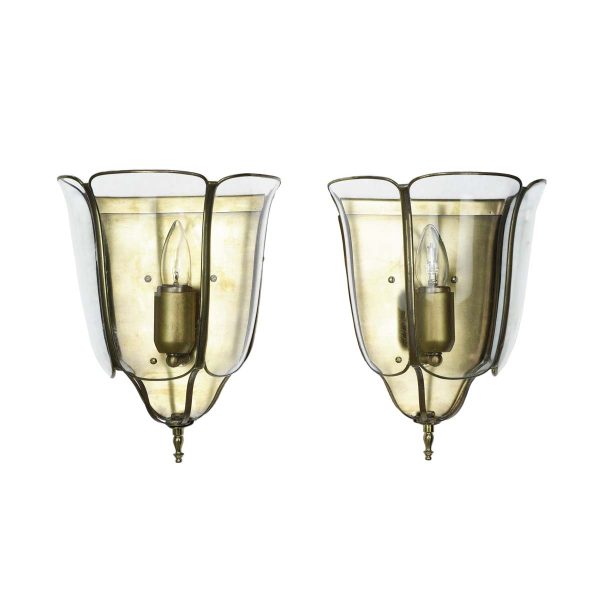 Sconces & Wall Lighting - Pair of Traditional Brass Clear Glass Panels 1 Arm Wall Sconces