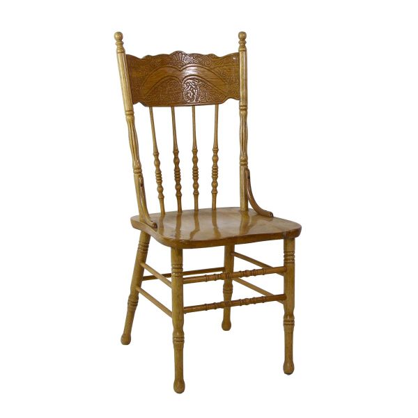 Seating - Vintage Symmetrical Swirls Pressed Back Wooden Dining Chair