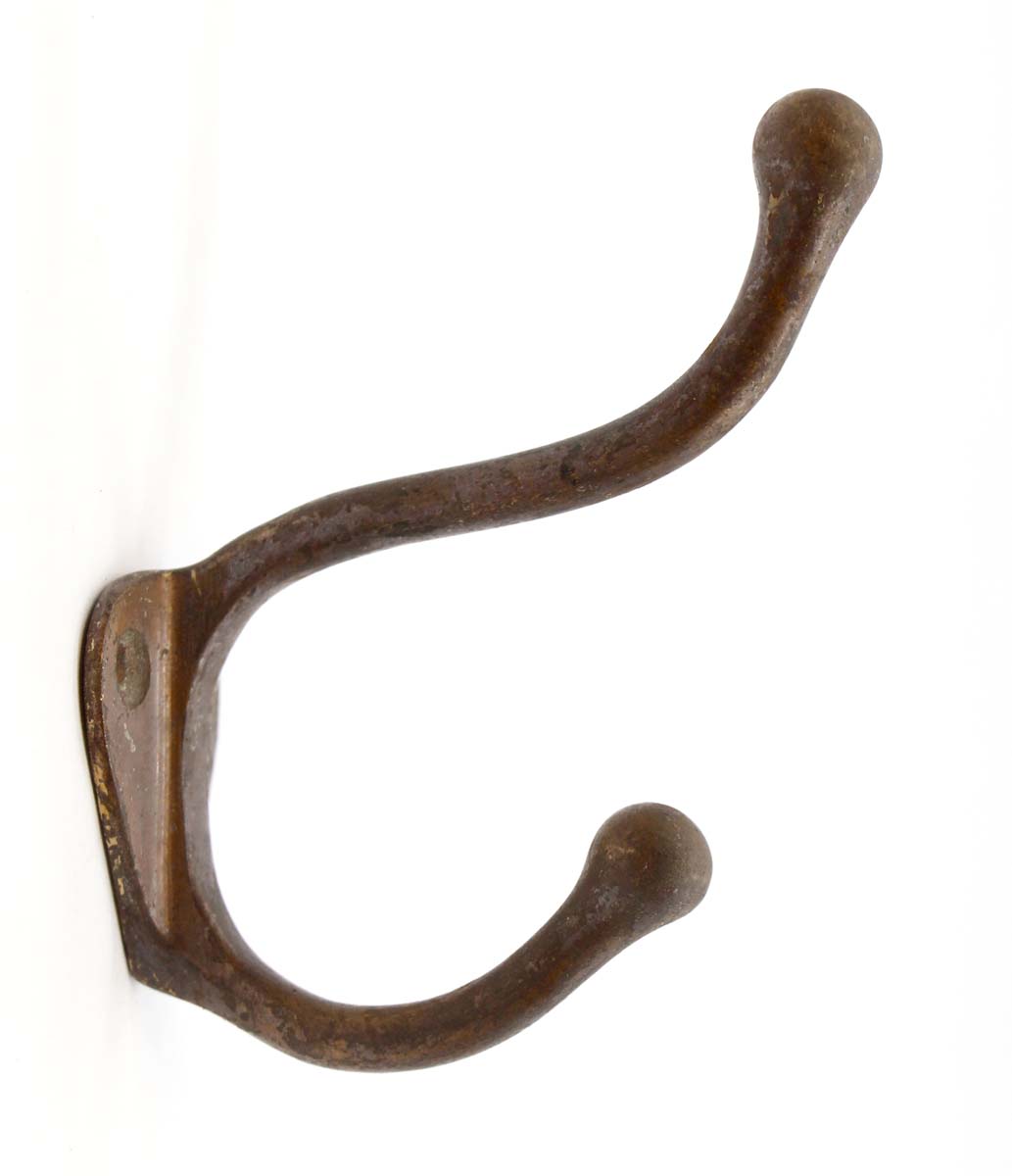 Vintage Dark Patina Brass Double Arm Wall Hook