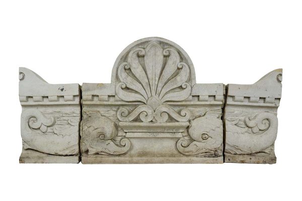 Stone & Terra Cotta - Reclaimed 3 Piece High Relief Shell Carvings Stone Frieze