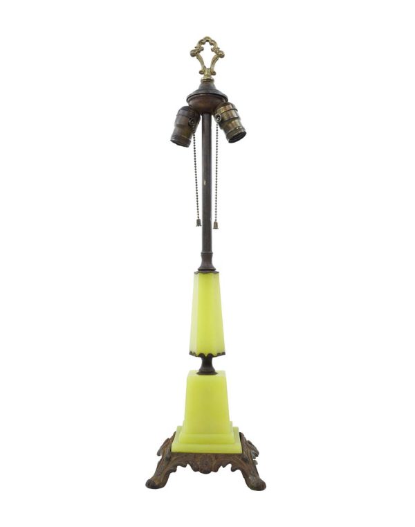 Table Lamps - Antique Uranium Yellow Glass Steel Base Table Lamp