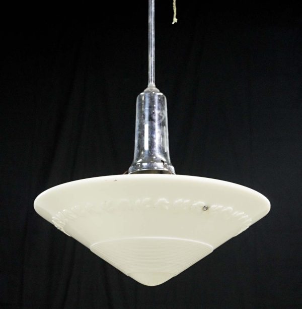 Up Lights - Foliate Milk Glass Dish Pendant Light with Steel Pole