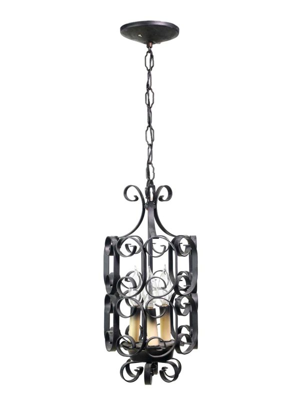 Up Lights - Spanish Revival Black Swirl Steel 3 Arm Pendant Light