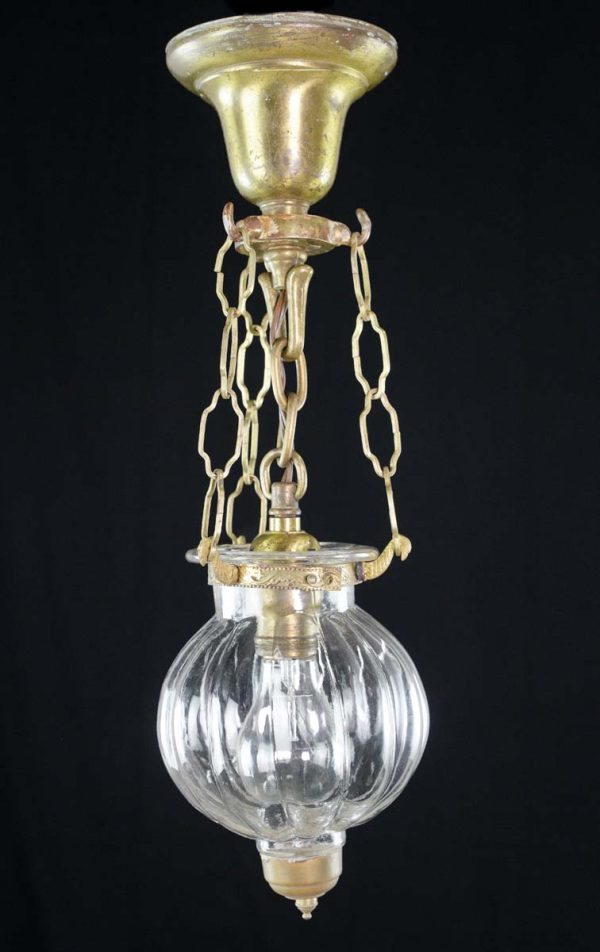 Up Lights - Vintage Brushed Brass Steel Clear Glass Onion Bell Jar Pendant Light