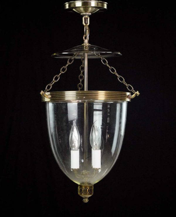 Up Lights - Vintage Traditional Clear Glass Bell Jar Antique Brass Pendant Light