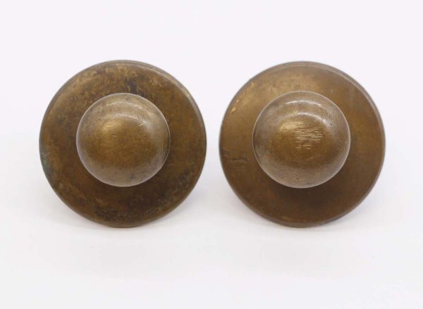 Cabinet & Furniture Knobs - Pair of Classic Round Patina Brass Cabinet Drawer Knobs with Rosettes