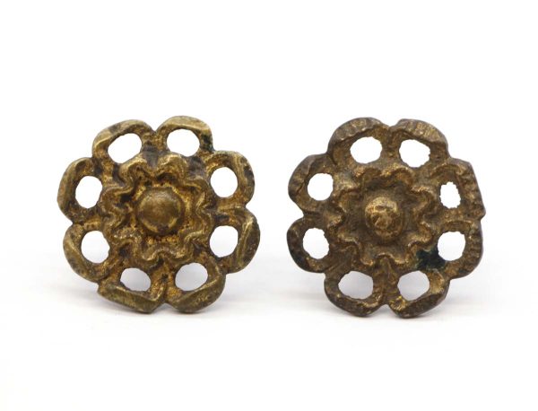 Cabinet & Furniture Knobs - Pair of Vintage Cut Out Floral Brass Cabinet Drawer Knobs