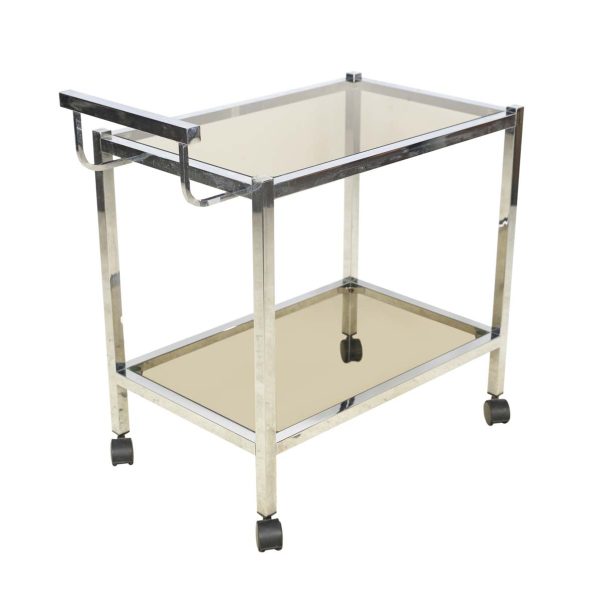 Carts - European Chrome Plated Frame Dark Tinted Glass 2 Tier Bar Cart