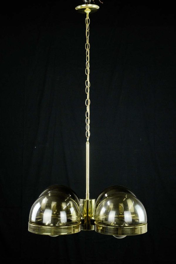 Chandeliers - Modern Mid Century 4 Arm Dome Tinted Glass Brass Chain Chandelier