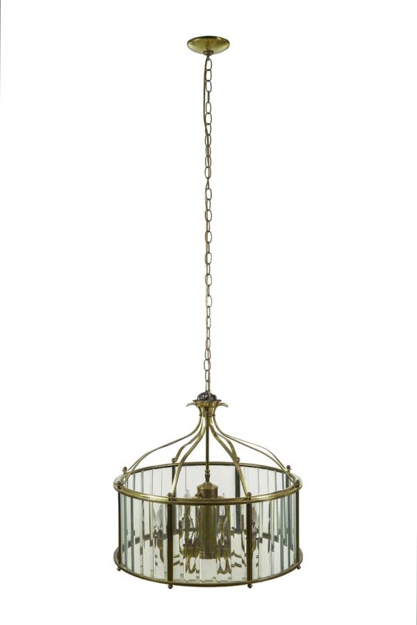 Chandeliers - Traditional 8 Arm Brass Frame Beveled Glass Drum Chandelier