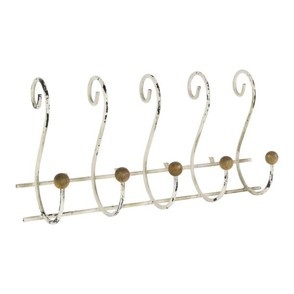 Coat Racks - European White Distressed 5 Hook Steel Wall Rack