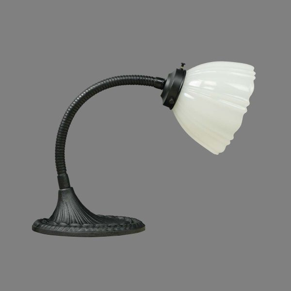 Desk Lamps - Restored 1930s Art Deco Swing Arm Milk Glass & Black Steel Desk Lamp