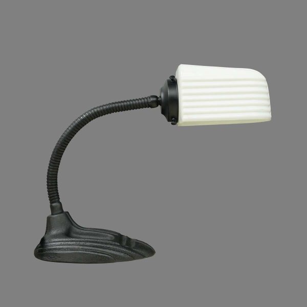 Desk Lamps - Restored 1930s Swing Arm Art Deco Black Steel Milk Glass Desk Lamp