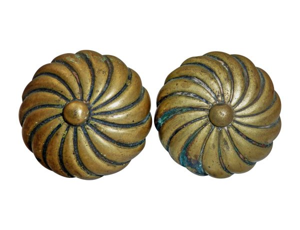 Door Knobs - Pair of Antique Bronze Radial Button Top Entry Door Knobs