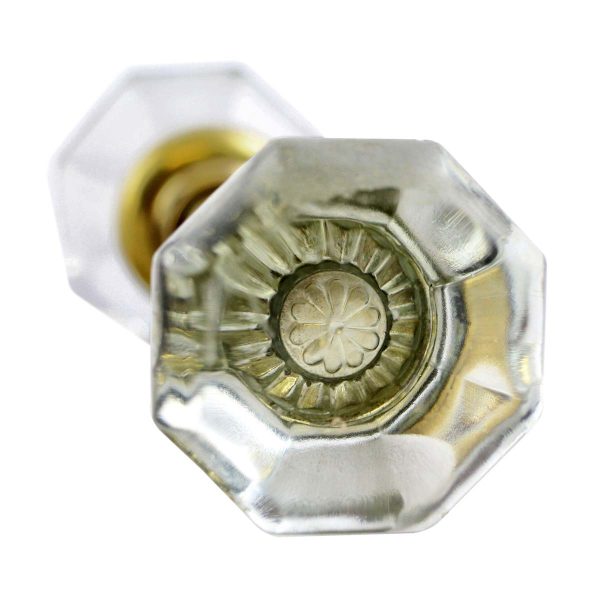 Door Knobs - Pair of Antique Clear Glass Daisy Shaped Bullet Door Knobs