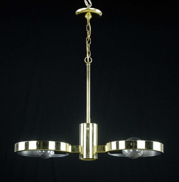 Down Lights - Mid Century Modern 2 Bulb Circular Brass Plated Steel Pendant Light