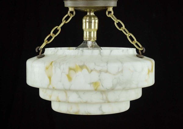 Down Lights - Modern Wedding Cake Style Glass Dish Brass Chain Pendant Light